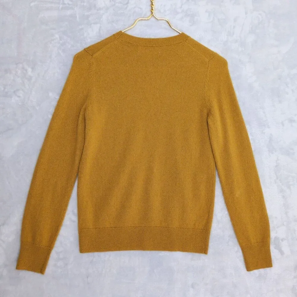 NORDSTROM Golden Yellow Cashmere Sweater Size XS Crew Neck Quiet Luxury Preppy